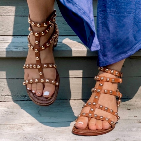 Sam Edelman Studded Strappy Eavan Sandal NIB Sz 7.5 Spiced Clay (Brown/Gold) - Picture 2 of 10